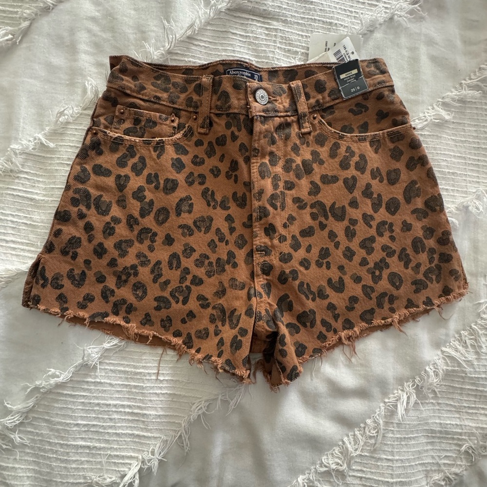 Abercrombie & Fitch Leopard Print Denim Shorts - Brown/Black